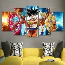 Pyradecor seaside extra large canvas prints wall art ocean sea beach landscape pictures paintings for bathroom home decorations 5 piece modern stretched seascape artwork xl 4.7 out of 5 stars 97 $99.99 $ 99. Anime Dragon Ball Z Goku Cartoon Framed 5 Piece Canvas Wall Art Painting Wallpap Ebay