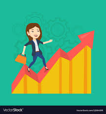 Happy Business Woman Standing On Profit Chart