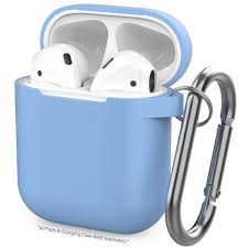 Light Blue Airpods Case Cover With Keychain Portable Shockproof Soft Silicone Protective Skin Compatible With Apple Airpods 2 1 Premium Waterproof