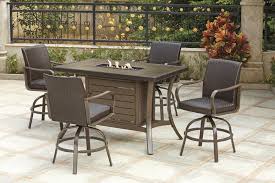 Not only will it keep you warm on a cold night but you will now have a great addition to your special. Backyard Creations Franklin Park Brown 5 Piece High Dining Fire Pit Patio Set At Menards