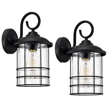Clihome 1 Light Round Black Outdoor Wall Lantern Sconce 1 Pack Set Of 2