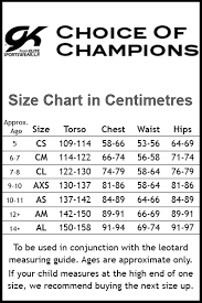 Size Chart For Gymnastics Leotards 2019