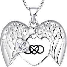 YL Angel Wings Heart Locket Necklace for Photos 925 Silver Locket Pendant  for Women Mom, Chain 45+3CM : Amazon.co.uk: Fashion