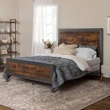 Queen Industrial Wood And Metal Bed
