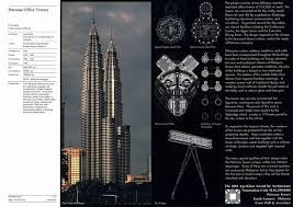 Malaysia has a potential to establish large scale solar power installations due of its equatorial region. Petronas Office Towers Presentation Panel With Project Description Floor Plans Perspective Drawing Of Sky Bridge And General View Of The Towers Archnet