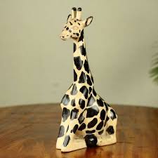 Painted Wood Giraffe Sculpture