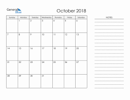 october 2018 monthly calendar pdf