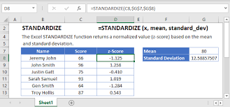 standardize function exles in excel