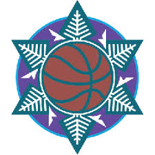 Jazz in sky blue against purple mountains in a blue circle. Utah Jazz Alternate Logo Sports Logo History