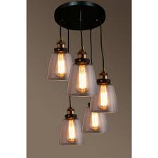 Warehouse Of Tiffany Edison Euna Collection 5 Light Black Clear Glass Indoor Pendant Ld40255 The Home Depot
