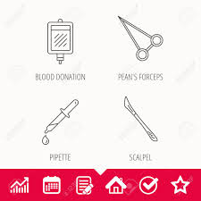 Pipette Blood Donation And Scalpel Icons Peans Forceps Linear