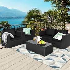 Gymax 4pcs Rattan Patio Conversation