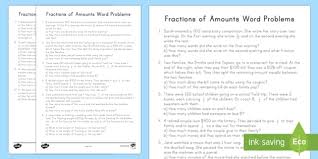 Fifth Grade Fractions Of Amounts Word