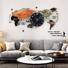 Large World Map Clock Horloge Murale