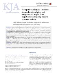 Pdf Comparison Of Spinal Anesthesia Dosage Based On Height