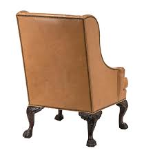 henredon leather camel wing chair with