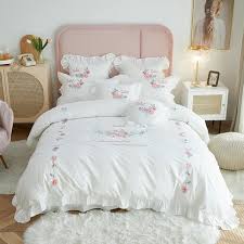 Rose Embroidery White Princess Bedding