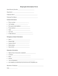 New Employee Information Form Template Emergency Contact Word Hire