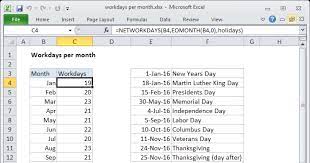 workdays per month excel formula