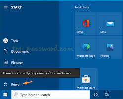 power on in windows 10 start menu