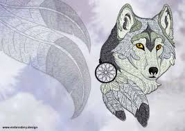 Dreamcatcher With Head Of Wolf Embroidery Design