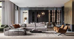 grey gold and green home interior