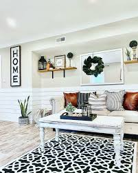 black and white farmhouse living room