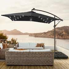 8 2 Ft Square Solar Led Cantilever Patio Umbrellas With Base In Black
