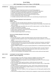 Manufacturing Project Manager Responsibilities Resume Samples Velvet