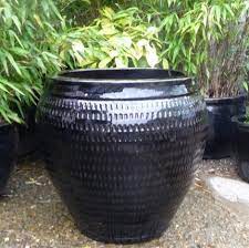 Black Glazed Collar Planters Pots To