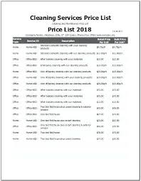 Home Cleaning Services Price List