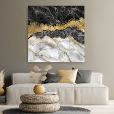 Black Gold Marbled Canvas Abstract