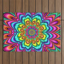 psychedelic trippy flower outdoor rug