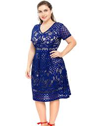 Chicwe Womens Lined Plus Size Floral Lace Skater Dress Full