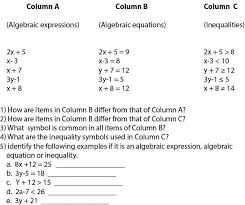 Column B Contains Algebraic Equations