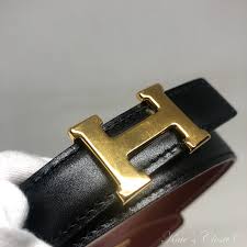 Hermes Black And Gold Constance Reversible Size 60 Belt