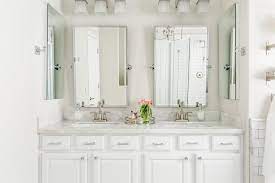 H frameless rectangular bathroom vanity mirror in silver. White Double Washstand With Pottery Barn Kensington Mirrors Transitional Bathroom Behr Silver Pottery Barn Bathroom Barn Bathroom Bathroom Mirror Lights