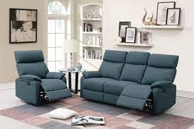 buford recliner sofa blue burlap fabric