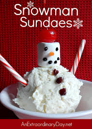 Vanilla, ice cream, m&m, oreos, hot fudge sauce. Easy Sweets And Treats For Christmas Snowman Sundaes An Extraordinary Day