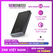 ZMI VIỆT NAM ] Sạc Dự Phòng ZMI QB822 20000mAh Sạc Nhanh 27W, 1 Cổng Type  C, 1 Micro, 2 USB A | Bảo Hành 18 Tháng