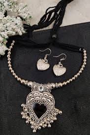 heart shaped pendant oxidized necklace set