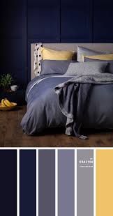 dark blue grey and yellow bedroom
