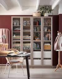 billy bookcase with glass doors grey