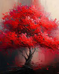 Red Autumn Tree Wall Art Red Flower