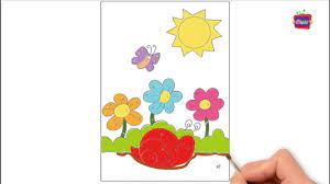 Bé tập vẽ vườn hoa vẽ ông mặt trời vẽ ốc sên - YouTube