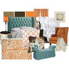 aqua orange brown living room