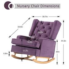 purple upholstered mid century modern rocker oversized wingback rocking armchair
