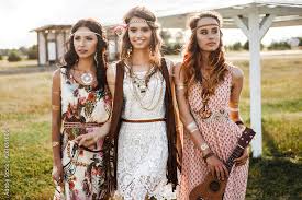 three cute beautiful hippie in the