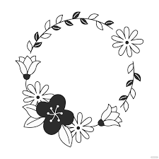 black and white flower circle clipart