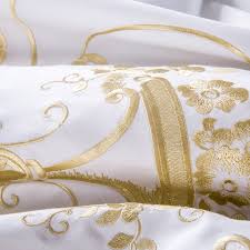 White Golden Bedding Set Queen Super